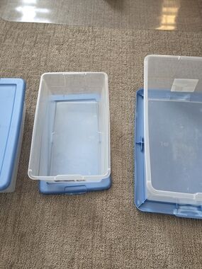 Stackable Clear Storage Box (2) 6 Qt (1) 16 Qt with Blue Lid by Sterilite